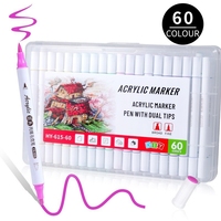 Marqueurs de peinture acrylique en plastique à double pointe, 12 à 60 couleurs |   Pointes larges et fines avec étui portable pour les fournitures artistiques et scolaires