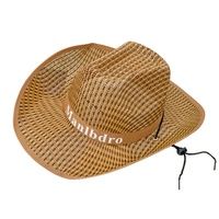 Chapeau de cowboy en paille respirant à large bord avec sangle de menton réglable pour activités de plein air, pêche et randonnée