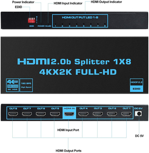 เครื่องแยก2.0 <span class=keywords><strong>HDMI</strong></span> 8พอร์ต1x8 4K 60Hz 1 in 8 OUT แยก <span class=keywords><strong>HDMI</strong></span> พร้อม HDCP2.2ขยายสัญญาณ <span class=keywords><strong>HDMI</strong></span> แบบสเกลาร์สำหรับ PS4 PS5 Xbox Apple <span class=keywords><strong>TV</strong></span> - Product Image 5