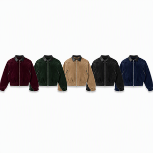 Wholesale Custom Logo Men's Corduroy Cropped <b>Zip</b>-<b>Up</b> <b>Jacket</b> Faux Leather Collar Bomber Streetwear Fashion Outerwear OEM Available - Product Image 6
