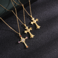Kalung Salib Batu Permata Multiwarna Gaya Retro Baroque OEM, Anti Air, Liontin Religius Kristen, Grosir