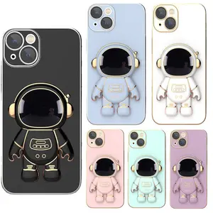 The Latest 3D Spaceman Electroplating With Holder Stand Phone Case for Iphone 15 14 13 12 11 XR XSMAX Cellphone Case
