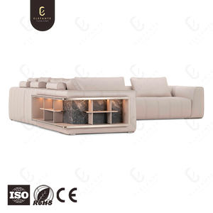 โซฟาหนังไมโครไฟเบอร์สีเบจอ่อนสไตล์โมเดิร์นหรูหรา โซฟาแบบแยกส่วนคุณภาพสูงพร้อมที่เก็บของในมุมและดีไซน์แบบกระดุม - Product Image 5