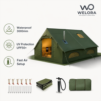 Tente de camping gonflable de luxe imperméable de 12 m², tente pneumatique toutes saisons avec cheminée pour le camping et les vacances
