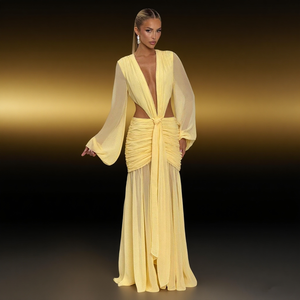 Vente en Gros Chic Robes 2025 Évidées Sexy Dos Nu Longues Robes Profond Décolleté en V Robe de Soirée Robes d'Été Élégantes Maxi Robe de Soirée pour Femmes - Product Image 1