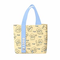 Sac fourre-tout en toile à imprimé chien mignon avec poignées bleues et motif de chiot Kawaii
