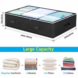 Under <b>Bed</b> Storage <b>Bags</b> for Clothes and Blankets, Foldable Fabric Zipper Container with Clear Window and Reinforced Handles - Product Image 2