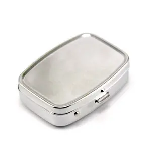 2 Compartimento Mini Elegante Retângulo De Metal Forma Tablet Pill Prata Caixas Medicina Caso DIY Em Branco Portátil Pill Box