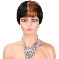 Perruque Courte Pixie en Cheveux Humains Brésiliens Prête à l'Expédition pour Femmes Noires, Fabrication à la Machine, Perruque en Cheveux Humains Économique