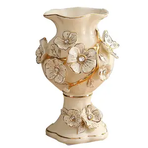 Modern avrupa dekor High End oturma odası masa vazo Schedel Glazen Vaas 3D çiçek kelebek porselen lüks vazolar