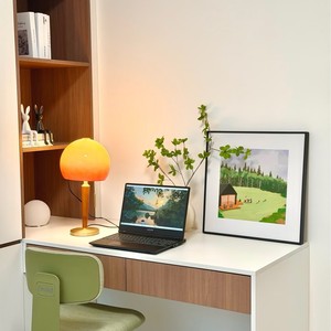 Lámpara de mesa moderna minimalista con forma de hongo, LED E27, cuida la vista, diseño de atardecer en cobre sólido y madera, para dormitorio, sala de estar, estudio. - Product Image 3
