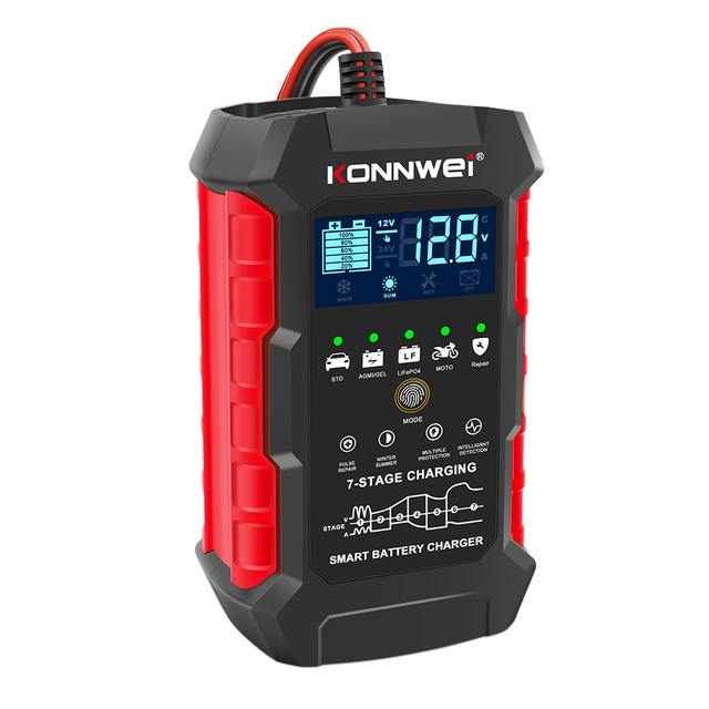 All-In-One 12V/24V Smart Battery Charger Maintainer Diagnostic Tools Battery Tester for AGM GEL WET LifePO4 Lead Acid Battery