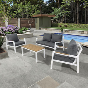 Ensemble <span class=keywords><strong>de</strong></span> 4 canapés <span class=keywords><strong>de</strong></span> <span class=keywords><strong>jardin</strong></span> modernes pour hôtel, structure en <span class=keywords><strong>aluminium</strong></span>, plateau en composite bois-plastique, résistant aux UV, mobilier d'extérieur - Product Image 1