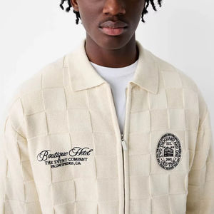 לוגו מותאם אישית שרוול ארוך כותנה zip-up קרדיגן רקום רקומים עבור סוודר - Product Image 2