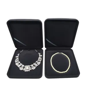 Venta al por mayor, collar grande de terciopelo grueso de alta calidad marrón y negro, caja de regalo de joyería para collar en Stock