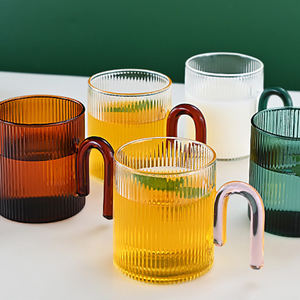 Vasos de Vidrio de Borosilicato Ecológicos al por Mayor para el Consumo Diario de Jugos y Café <span class=keywords><strong>con</strong></span> Diseño de Asa Colorida - Product Image 2