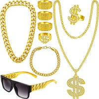 Accessoires pour enfants des années 80 et 90, kit de costume hip-hop, bracelet en chaîne de corde dorée factice, chaîne avec symbole du dollar pour hommes