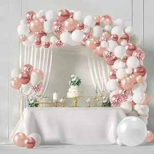 Kit de arco de balão em ouro rosa, balão confete em ouro rosa e branco para festa de aniversário, chá de bebê, novidade 98 peças