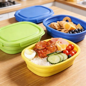 Microwave Safe Kids Lunch Silicone Food Storage Container Plastic Lid Leak Proof Eco-Friendly Foldable Collapsible Bento <b>Box</b> - Product Image 3