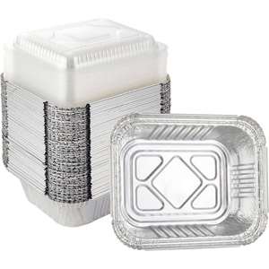 OEM Logo Rectangle Aluminum Foil Disposable <b>Takeaway</b> Food <b>Container</b> Small Size Plastic Lid - Product Image 1