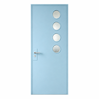 Porte intérieure battante arquée sur mesure en verre alu pastel vibrant, avec verre cannelé pour l'intimité, étanche, style Mid-Century Modern pour hôtel