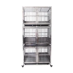 Cage empilable pour animaux de compagnie en acier inoxydable à 6 portes à trois étages cage pour chien de chenil intérieur/extérieur à vendre chenil moyen et petit