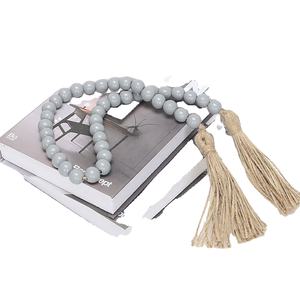 Guirlande de perles en bois de couleur unie personnalisée, 85 cm, diamètre 16 mm, orange, faite à la main, style rustique, décoration murale et à étages pour la maison - Product Image 2