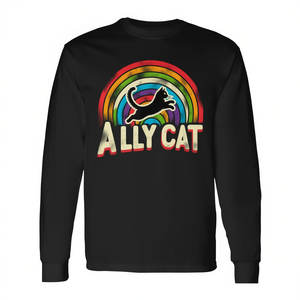 Camiseta de manga larga Ally Cat Pride Rainbow, color negro, unisex, talla para adultos - Product Image 2