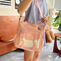 Bolso de Hombro con Estampado de Dibujos Animados, Bolso Tote de Gran Capacidad con Bloques de Color, Bolso Cruzado para Estudiantes