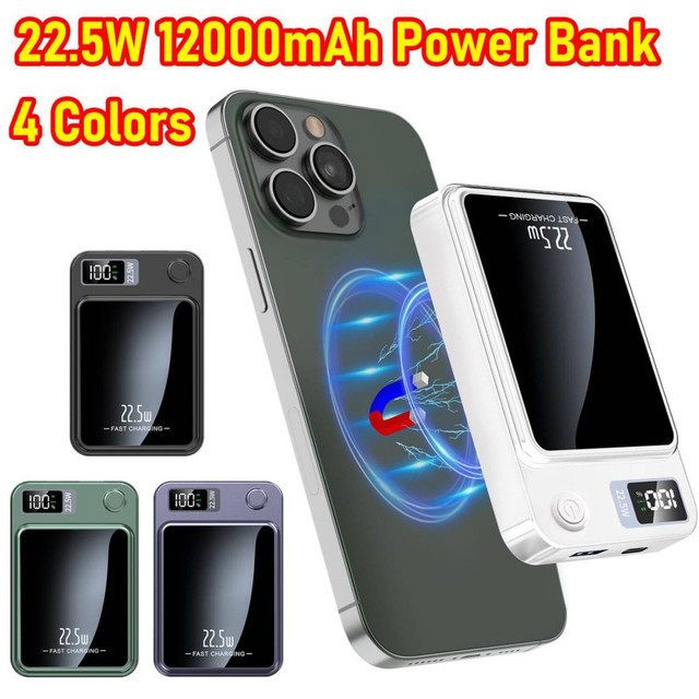 10000mAh Magnetic Wireless Power Bank with LED Display, 22.5W Fast Charging, Portable for Multiple Devices