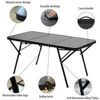 Mesa Plegable de 180 cm, Aleación de Aluminio, Patas Desmontables, Altura Ajustable, para Exteriores, Camping, Picnic, Barbacoa, Mercado, Tipo Maletín