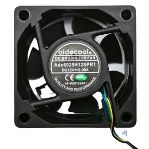 Aidecoolr 6500rmp Industrial Axial Fan 60x60x25 DC 60mm High Airflow 2.8-150CFM Low Noise 20-50dBA Electric Power Supports ODM