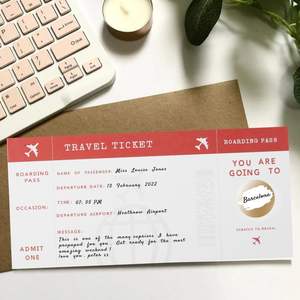 Tarjeta de embarque para rascar personalizada, cupón de regalo de impresión de <span class=keywords><strong>billete</strong></span> de avión de vacaciones sorpresa, tarjeta de embarque falsa, revelación de viaje - Product Image 2