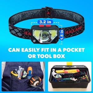 Linterna Frontal LED Doble Ultrabrillante de 1200 Lúmenes con Sensor de Movimiento, Recargable por USB, con Luz Blanca y Roja - Product Image 3