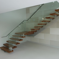 Escalier de villa flottante moderne en acier inoxydable 304 et verre trempé, escalier intérieur préfabriqué durable