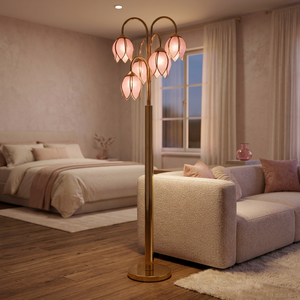 Luxury Gold Lotus Floor <b>Lamp</b> 5 Pink Flower Lampshade Vintage Floral Standing <b>Lamp</b> for Villa Wedding Hotel Interior Decoration - Product Image 5