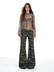 Pantalones de Crock de mezclilla de pierna recta de Otoño e Invierno para mujer, nuevo camuflaje Micro-Laggy de cintura baja, transpirable y holgado - Product Image 2