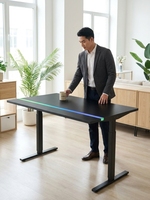 Bureau de jeu AOR moderne extensible à double moteur, avec fonction de levage automatique RGB, interrupteur intégré, circuit dissimulé, en métal