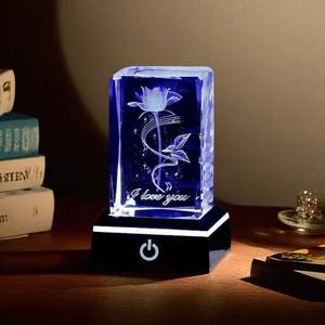 クリスタルキューブブロックLEDライトベース付きクリスタル3dレーザー結婚式の贈り物 - Product Image 4