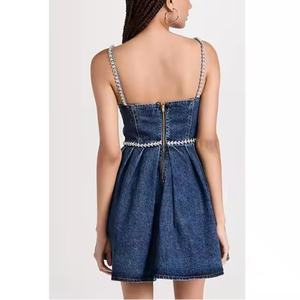 Nouvelle Robe en Jean pour Femme, Collection Automne, Vente en Gros, Bretelles Fines Sexy, Robe Modeste en Denim Ornée de Strass - Product Image 5