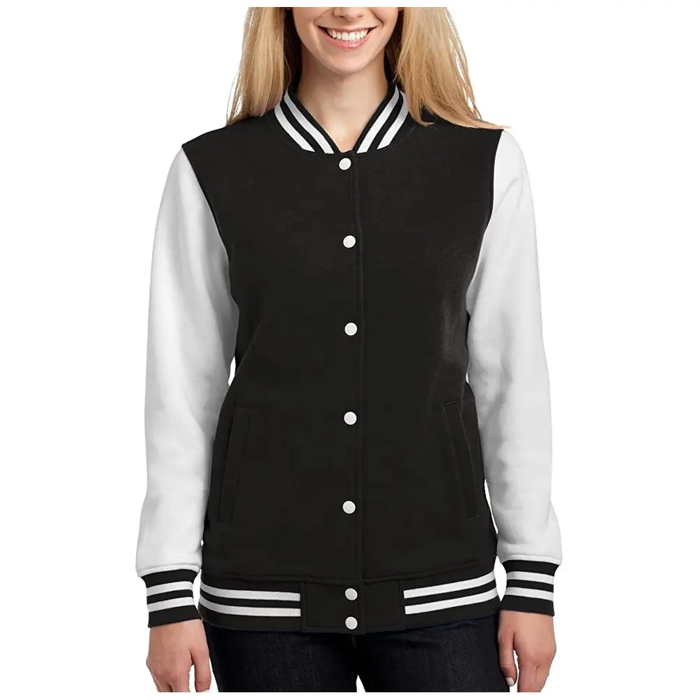 Top Ranking Produkte Benutzer definiertes Logo Frauen Cropped Varsity Jacket Hochwertige Chenille Stickerei Patches Baseball Jacken