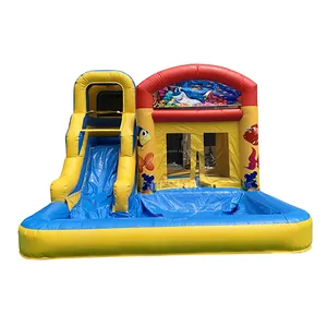 Hot sale inflatable bouncer pool, yellow underwater world theme mini castle inflatable jumping castle for summer