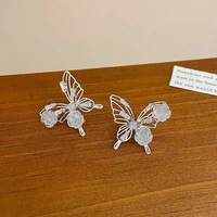 Orecchini a perno a forma di farfalla, di tendenza, dal design di nicchia, con micro intarsio di cristallo e strass rosa, squisiti, all'ingrosso