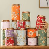 Boîte à thé en papier de forme circulaire, imprimée en offset avec un motif floral, nouveau style chinois, récipient hermétique pour thé noir, thé vert, thé oolong