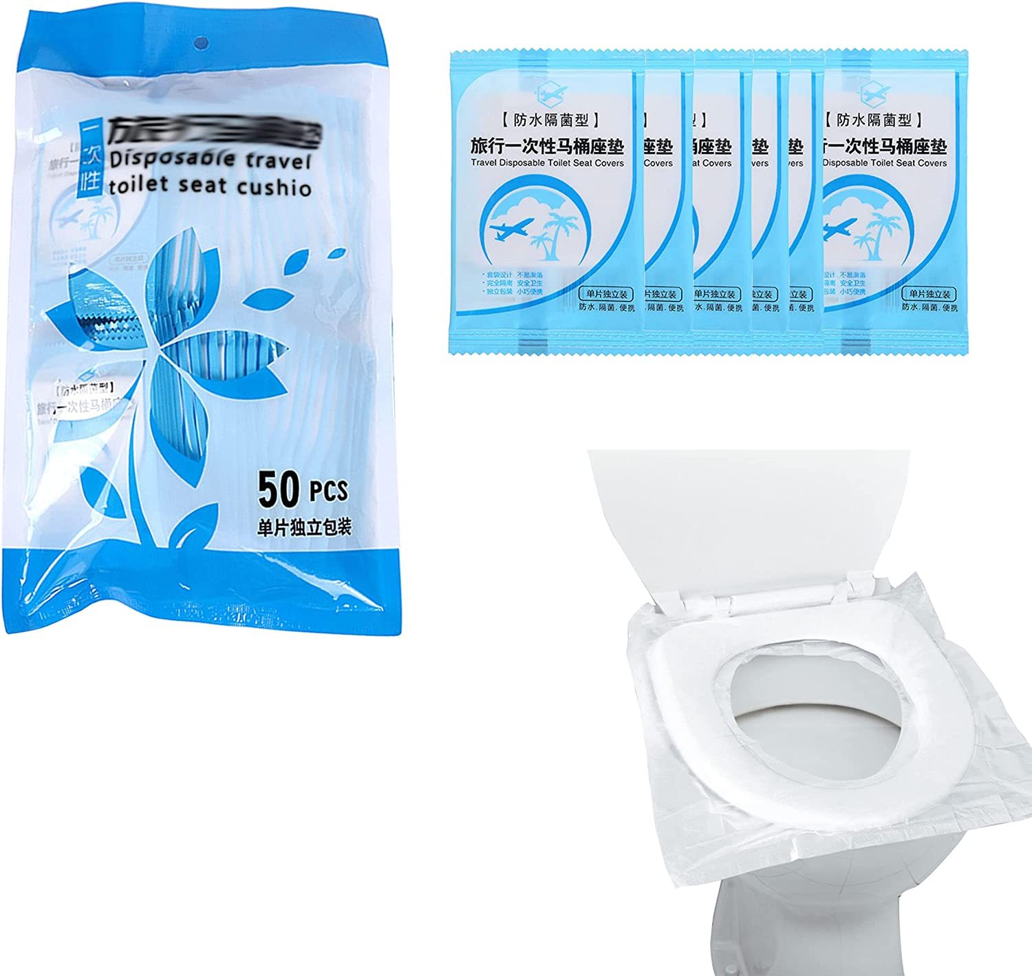 Produktbild von 20 Einweg-WC-Sitzbezüge Aus Vliesstoff – Einzeln Verpackt, Wasserdicht, Für öffentliche Toiletten Und Reisen – Hygienischer Schutz