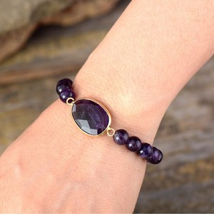 Bracelet élastique en améthyste avec perles de 8 mm, pendentif goutte d'eau en pierre naturelle, bijoux pour femmes, cadeau, accessoire de mode - Product Image 4
