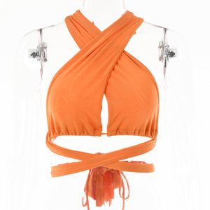 Top Corto sin Tirantes para Mujer, Cuello Halter, Color Sólido, Alta Elasticidad, Transpirable, Tejido de Punto, Moda de Verano - Product Image 5