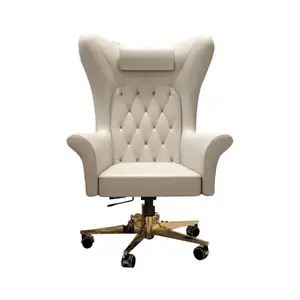 लक्जरी असली लेदर कुंडा डिजाइनर सीट प्रिज्मीय पैटर्न कुर्सी कंप्यूटर डेस्क बॉस प्रबंधक कुर्सी सफेद कार्यालय कुर्सी