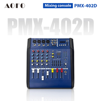 Console de mixage audio AOFO PMX-402D 4 canaux avec alimentation fantôme 48V, enregistreur intégré, connectivité USB et Bluetooth, effets d'écho numériques