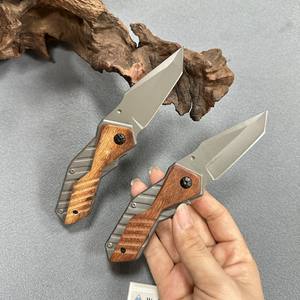 سكين جيب صغير قابل للطي من الفولاذ المقاوم للصدأ مع سلسلة مفاتيح للرياضة الخارجية والتخييم والمشي لمسافات طويلة والصيد سكاكين بمقبض خشبي - Product Image 6